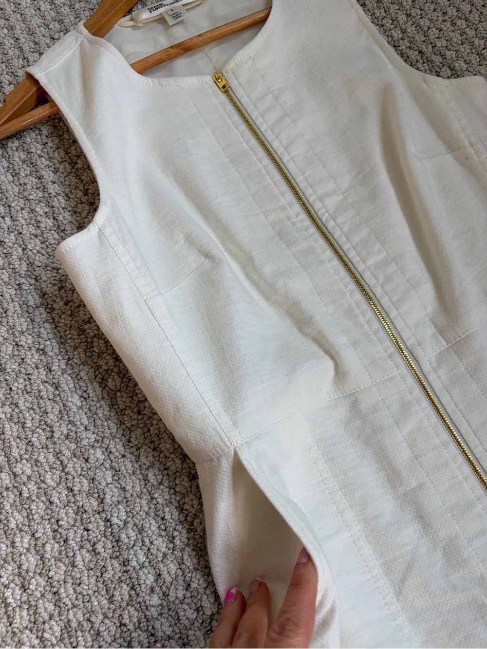 Diane Von Furstenberg White Cream Cotton Linen Sleeveless Dress Pockets Size 6 - Picture 14 of 16